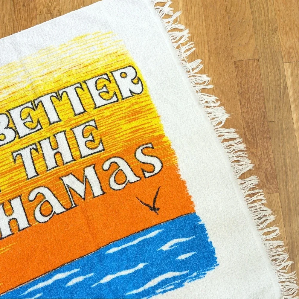 Vintage It's Better In The Bahamas Beach Towel w/ Fringe Cannon Graphic Souvenir